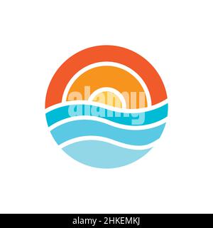 résumé cercle coloré avec mer et coucher de soleil logo design vecteur symbole graphique icône illustration idée créative Illustration de Vecteur