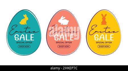 Vente modèle de conception de bannière de Pâques avec des oeufs colorés et des fleurs. Utiliser pour la publicité, flyers, affiches, brochure, bon de réduction. Illustration de Vecteur