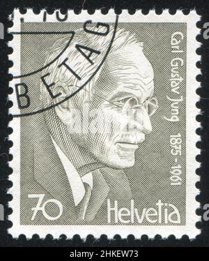 SUISSE - VERS 1978: Timbre imprimé par la Suisse, montre Carl Gustav Jung, vers 1978 Banque D'Images