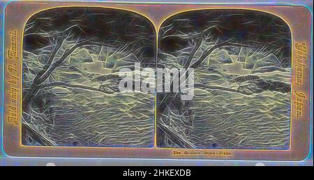 Inspiré par les rapides dans probablement la rivière Daiya près de Nikko, Japon, le Shiobara Rapid Nikko, T. Enami, éditeur: T. Enami, Nikko, éditeur: Yokohama, 1900 - 1907, papier baryta, hauteur 90 mm × largeur 178 mm, réimaginé par Artotop. L'art classique réinventé avec une touche moderne. Conception de lumière chaleureuse et gaie, de luminosité et de rayonnement de lumière. La photographie s'inspire du surréalisme et du futurisme, embrassant l'énergie dynamique de la technologie moderne, du mouvement, de la vitesse et révolutionne la culture Banque D'Images