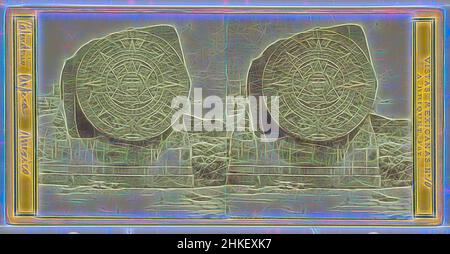 Inspiré par Piedra del sol à Mexico, Calenderia Azteca, Mexique, Vistas Mexicanas, Abel Briquet, Mexico-Stad, 1861 - 1870, papier, imprimé albumine, hauteur 86 mm × largeur 174 mm, réimaginé par Artotop. L'art classique réinventé avec une touche moderne. Conception de lumière chaleureuse et gaie, de luminosité et de rayonnement de lumière. La photographie s'inspire du surréalisme et du futurisme, embrassant l'énergie dynamique de la technologie moderne, du mouvement, de la vitesse et révolutionne la culture Banque D'Images