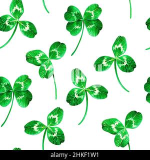 Motif sans couture des feuilles de trèfle. Saint-Patrick. Illustration aquarelle. Isolé sur un fond blanc. Pour votre conception. Banque D'Images