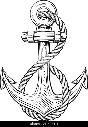 L'ancre de bateau ou navire Dessin Tatouage Illustration de Vecteur