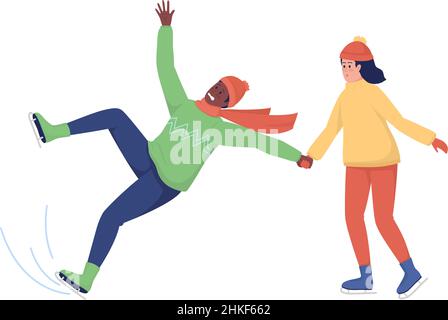 Couple en patins à glace semi-plat couleur vecteur caractère Illustration de Vecteur