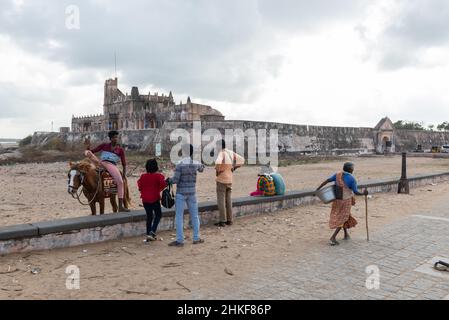 Tranquebar, Inde - janvier 2022 : fort de Dansborg dans le village colonial de Tranquebar. Banque D'Images