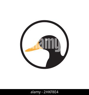 cercle avec logo en forme de canard noir, symbole graphique vectoriel icône illustration idée créative Illustration de Vecteur