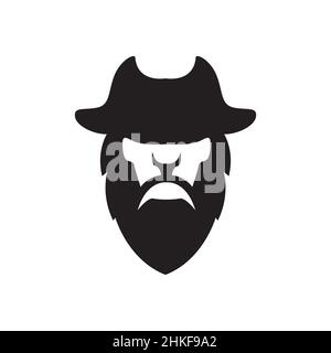 silhouette isolée visage noir barbe pirates logo design, vecteur graphique symbole icône illustration idée créative Illustration de Vecteur