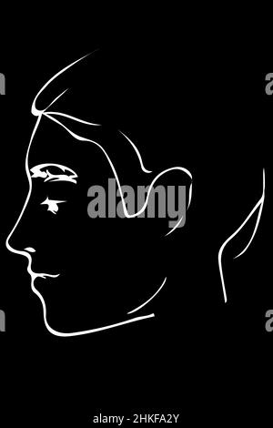 dessin vectoriel noir et blanc au portrait du profil d'un jeune homme Banque D'Images