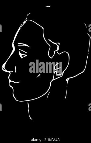 dessin vectoriel noir et blanc au portrait du profil d'un jeune homme Banque D'Images