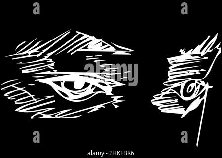 Dessin vectoriel noir et blanc de l'œil d'un homme prudent Banque D'Images