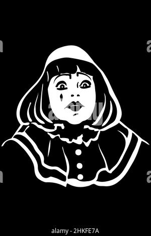 dessin vectoriel noir et blanc mime blanche avec les grands yeux Banque D'Images