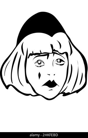 dessin vectoriel noir et blanc d'un clown blanc triste Banque D'Images