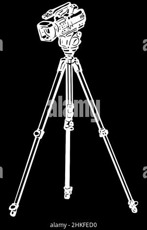 croquis vectoriel noir et blanc d'un caméscope sur un trépied Banque D'Images