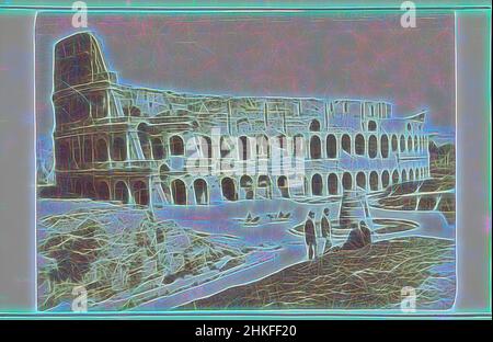 Inspiré par la vue du Colisée de Rome, Colosseum, 1850 - 1900, imprimé en albumine, hauteur 107 mm × largeur 168 mm, réimaginé par Artotop. L'art classique réinventé avec une touche moderne. Conception de lumière chaleureuse et gaie, de luminosité et de rayonnement de lumière. La photographie s'inspire du surréalisme et du futurisme, embrassant l'énergie dynamique de la technologie moderne, du mouvement, de la vitesse et révolutionne la culture Banque D'Images