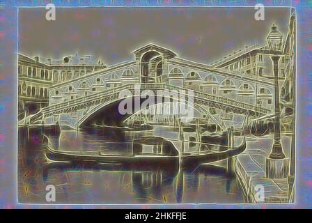 Inspiré par la vue du Ponte Rialto à Venise, Ponte Rialto, 1850 - 1900, imprimé en albumine, hauteur 103 mm × largeur 156 mm, réimaginé par Artotop. L'art classique réinventé avec une touche moderne. Conception de lumière chaleureuse et gaie, de luminosité et de rayonnement de lumière. La photographie s'inspire du surréalisme et du futurisme, embrassant l'énergie dynamique de la technologie moderne, du mouvement, de la vitesse et révolutionne la culture Banque D'Images