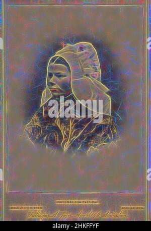 Inspiré par Portrait d'une femme inconnue en costume de 'Hertogenbosch, Brabant du Nord, Braband du Nord. Bois le Duc, costumes des pays-Bas, Andries Jager, éditeur: Andries Jager, pays-Bas, Editeur: Amsterdam, 1860 - 1890, imprimé albumine, hauteur 166 mm × largeur 107 mm, repensé par Artotop. L'art classique réinventé avec une touche moderne. Conception de lumière chaleureuse et gaie, de luminosité et de rayonnement de lumière. La photographie s'inspire du surréalisme et du futurisme, embrassant l'énergie dynamique de la technologie moderne, du mouvement, de la vitesse et révolutionne la culture Banque D'Images