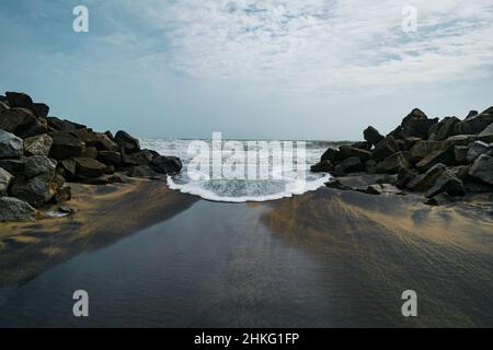 Plage de sable noir, Kappil, Kerala Banque D'Images