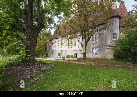 France, Dordogne, Saint-Astier, scène sur la via Lemovicensis ou Vezelay Way, l'une des principales voies de Saint-Jacques-de-Compostelle, pèlerins maison d'hôtes dans le château Puyferrat 16th siècle Banque D'Images