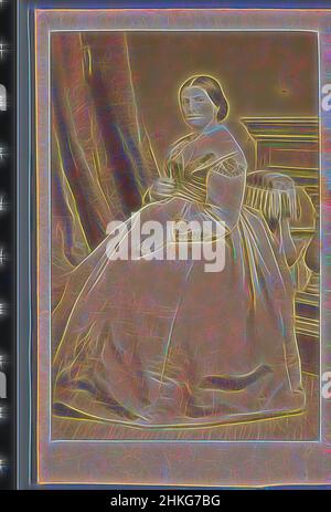 Inspiré par Portrait d'une femme inconnue assise, S. van Caspel & Stapert, Amsterdam, 1868 - 1870, papier, imprimé albumine, Hauteur 101 mm × largeur 64 mm, repensé par Artotop. L'art classique réinventé avec une touche moderne. Conception de lumière chaleureuse et gaie, de luminosité et de rayonnement de lumière. La photographie s'inspire du surréalisme et du futurisme, embrassant l'énergie dynamique de la technologie moderne, du mouvement, de la vitesse et révolutionne la culture Banque D'Images