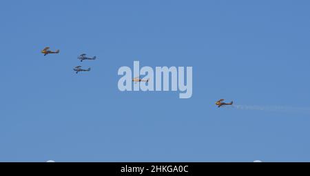 Tigermoth planes volant dans une formation de Southern Cross pendant les célébrations de l'Australia Day à Perth Banque D'Images