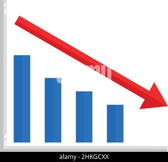 Illustration vectorielle d'un graphique à barres avec une flèche rouge descendante Illustration de Vecteur