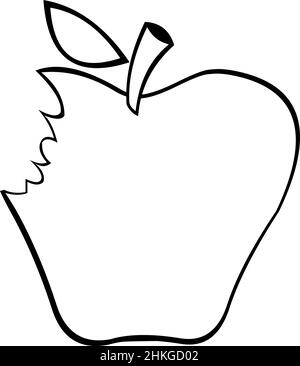 Illustration vectorielle d'une pomme bitten dessinée en noir et blanc Illustration de Vecteur