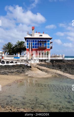 Casa la Juanita, la maison bleue à Arrieta, Lanzarote Banque D'Images