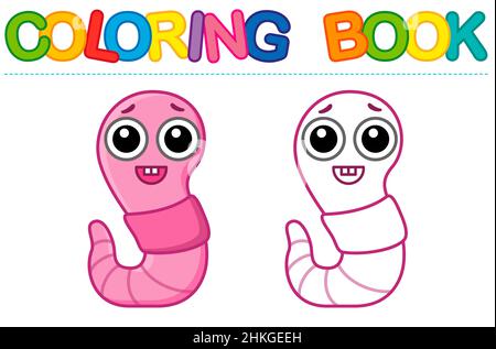 Album de coloriage vectoriel pour enfants. Ver drôle dans un style de dessin animé Illustration de Vecteur