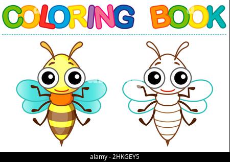 Abeille drôle.Coloriage d'une insecte dans un style de dessin animé Illustration de Vecteur