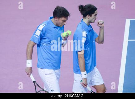 Montpellier, France.04th févr. 2022.Nicolas Mahut, Pierre-Hughes Herbert de France pendant les quarts de finale doubles à Open Sud de France 2022, tournoi de tennis ATP 250 le 4 février 2022 à Sud de France Arena à Montpellier, France - photo Laurent Lairys/DPPI crédit: DPPI Media/Alay Live News Banque D'Images