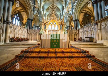 Importante restauration de boiseries dans la cathédrale York Minster Banque D'Images