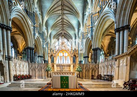 Importante restauration de boiseries dans la cathédrale York Minster Banque D'Images