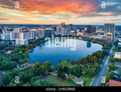 Orlando, Floride, États-Unis Centre-ville de Drone Skyline Aerial. Banque D'Images