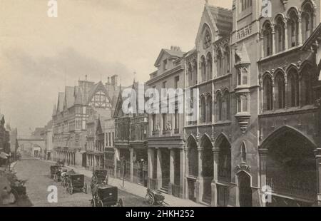 Photographie antique vers 1890 du centre-ville d'Eastgate Street avec horloge et arche à Chester, Angleterre.SOURCE: PHOTOGRAPHIE ORIGINALE D'ALBUMINE Banque D'Images