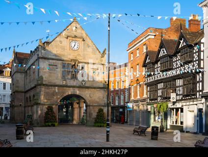 Shrewsbury Square et le Old Market Hall, Shropshire. Banque D'Images