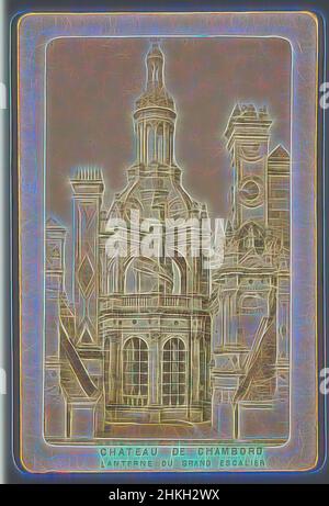Inspiré par Lanterne au-dessus de l'escalier en double spirale dans le château de Chambord, France, Lanterne du Grand Escalier, Château de Chambord, Chambord, 1855 - 1885, papier, Imprimé albumine, hauteur 106 mm × largeur 69 mm, repensé par Artotop. L'art classique réinventé avec une touche moderne. Conception de lumière chaleureuse et gaie, de luminosité et de rayonnement de lumière. La photographie s'inspire du surréalisme et du futurisme, embrassant l'énergie dynamique de la technologie moderne, du mouvement, de la vitesse et révolutionne la culture Banque D'Images