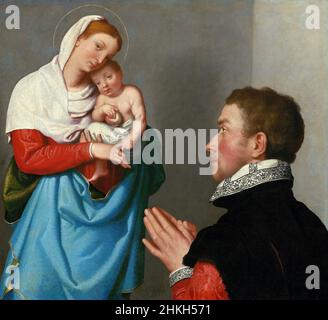 Un monsieur en adoration devant la Madonna par Giovanni Battista Moroni (c.1520-24-1579), huile sur toile, ch.1560 Banque D'Images