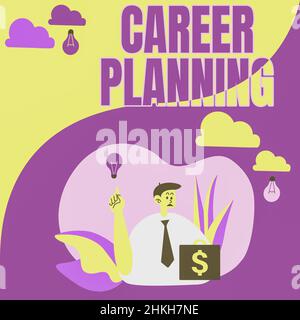 Écriture manuscrite planification de carrière. Mot pour Une liste de buts et les actions que vous pouvez prendre pour les atteindre Homme assis dans Park Blowing Balloons penser Banque D'Images
