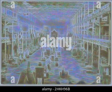 Inspiré par l'intérieur de la grande exposition des œuvres de l'industrie de toutes les nations de 1851 au Crystal Palace à Londres, vue de l'est de Nave, C.M. Ferrier & F. von Martens, imprimeur : Nicolaas Henneman, Londres, 1851, imprimé en papier salé, Hauteur 165 mm × largeur 218 mm, repensé par Artotop. L'art classique réinventé avec une touche moderne. Conception de lumière chaleureuse et gaie, de luminosité et de rayonnement de lumière. La photographie s'inspire du surréalisme et du futurisme, embrassant l'énergie dynamique de la technologie moderne, du mouvement, de la vitesse et révolutionne la culture Banque D'Images