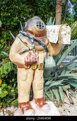 Key Largo Florida Upper Keys, boîte aux lettres statue de plongée costume plongeur casque plongeur Banque D'Images