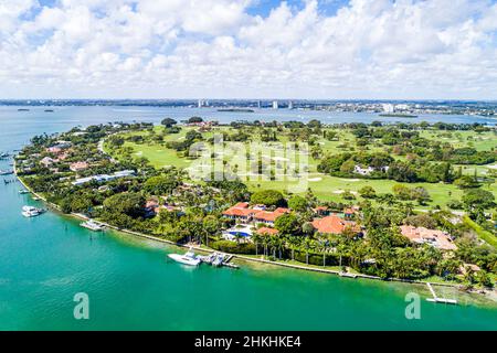 Miami Florida, Indian Creek Island Country Club golf, milliardaires Bunker maisons, Ivanka Trump Jarrett Kushner future maison, vue aérienne au-dessus Banque D'Images