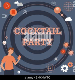 Légende du texte présentant cocktail Party. Concept d'affaires fête formelle avec des boissons alcoolisées habituellement en début de soirée homme d'affaires pensée innovante Banque D'Images