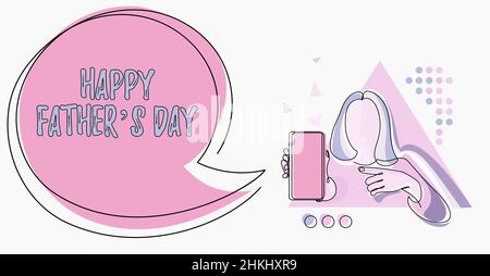 Légende du texte présentant le Père heureux S est le jour. Célébration conceptuelle de la photo honorant les pères et célébrant le dessin de la ligne de paternité pour Lady Holding Banque D'Images