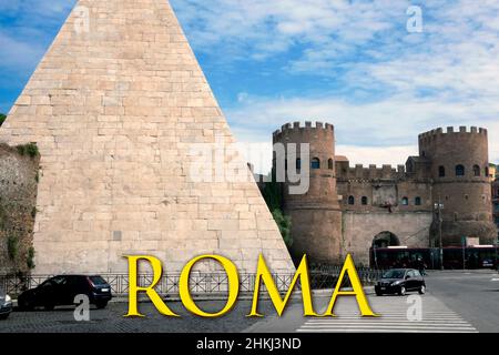 Pyramide de Caius Cestius, Rome et porte de Porta San Paolo, Rome, Italie, 2019. Banque D'Images