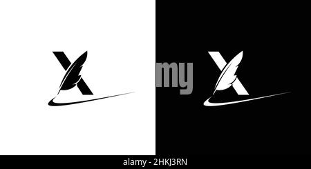 Le logo initial de la lettre X, une combinaison d'un stylo plume d'oie, est unique et attrayant Illustration de Vecteur