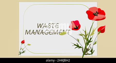 Légende conceptuelle gestion des déchets. Vitrine d'affaires cadre de gestion des déchets décoré de fleurs colorées et de feuillages arrangés harmonieusement. Banque D'Images