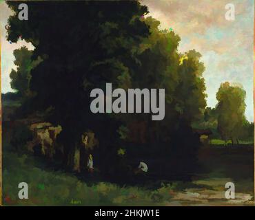 Art inspiré par le bord de la piscine, au bord de l'Etang, Gustave Courbet, français, 1819-1877, huile sur toile, France, 1867, 31 3/4 x 39 3/8 po, 80,6 x 100 cm, 1867, 19th siècle, bucolique, nuages, Pays, européen, peinture française, herbe, vert, Huile sur toile, couteau à palette, étang, rochers, œuvres classiques modernisées par Artotop avec une touche de modernité. Formes, couleur et valeur, impact visuel accrocheur sur l'art émotions par la liberté d'œuvres d'art d'une manière contemporaine. Un message intemporel qui cherche une nouvelle direction créative. Artistes qui se tournent vers le support numérique et créent le NFT Artotop Banque D'Images