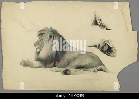 Art inspiré par Etudes d'un Lion, Philip H. Wolfrom, américain, 1870-1904, Graphite et charbon sur papier, s.d., feuille: 12 7/16 x 18 3/4 po, 31,6 x 47,6 cm, imprimé, œuvres classiques modernisées par Artotop avec une touche de modernité. Formes, couleur et valeur, impact visuel accrocheur sur l'art émotions par la liberté d'œuvres d'art d'une manière contemporaine. Un message intemporel qui cherche une nouvelle direction créative. Artistes qui se tournent vers le support numérique et créent le NFT Artotop Banque D'Images