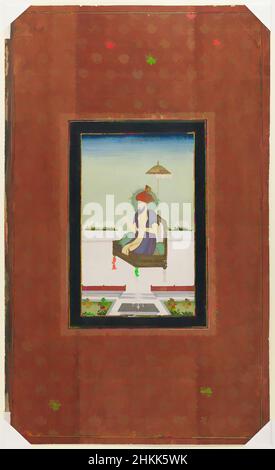 Art inspiré par Umar Shaykh Mirza, Indien, aquarelle opaque et or sur papier, Deccan, Inde, 1875-1900, feuille: 19 5/8 x 11 13/16 po, 49,8 x 30,0 cm, Deccan, jardin, Or, papier, Parasol, Portrait, terrasse, trône, Umar Shaykh Mirza, Aquarelle, œuvres classiques modernisées par Artotop avec une touche de modernité. Formes, couleur et valeur, impact visuel accrocheur sur l'art émotions par la liberté d'œuvres d'art d'une manière contemporaine. Un message intemporel qui cherche une nouvelle direction créative. Artistes qui se tournent vers le support numérique et créent le NFT Artotop Banque D'Images