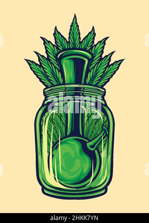 Bong Weed feuille bouteille illustrations vectorielles pour votre travail logo, t-shirt de marchandise de mascotte, autocollants et étiquettes, affiche, cartes de vœux Illustration de Vecteur